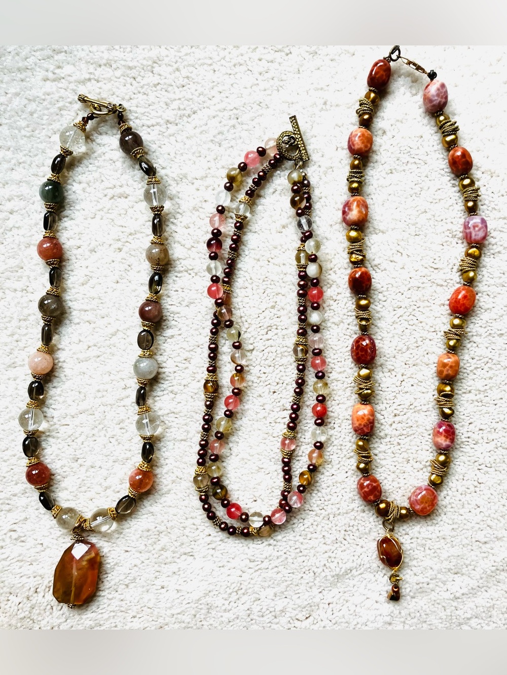 Lot of 3 Vintage Handcrafted Gemstone Necklaces